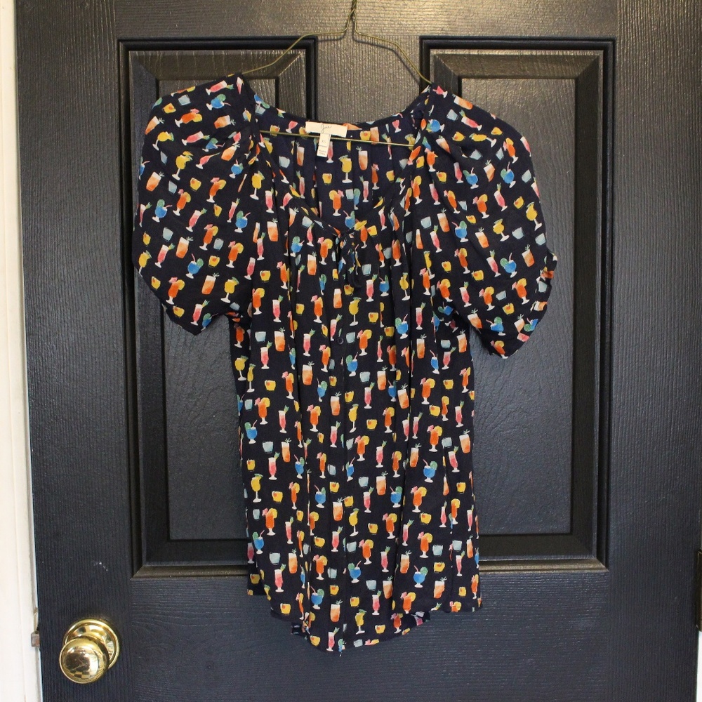Joie Cocktail Pattern Button Down Blouse Size Xs - image 1